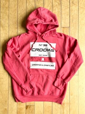 Crooks & Castles Unisex Pink/Red Hoodie Sweatshirt Size Medium